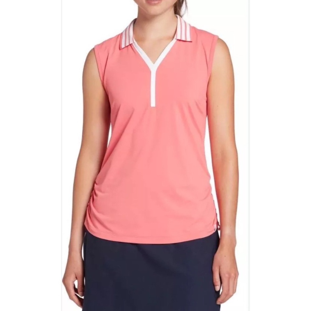 Lady Hagen NEW Ruched Collared Sleeveless Golf Polo Top Sz M